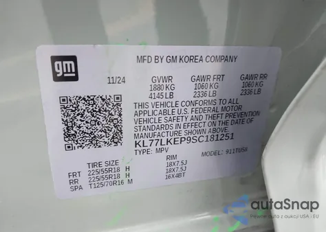 2025 Chevrolet Trax Fwd Activ from USA, damaged, VIN KL77LKEP9SC181251